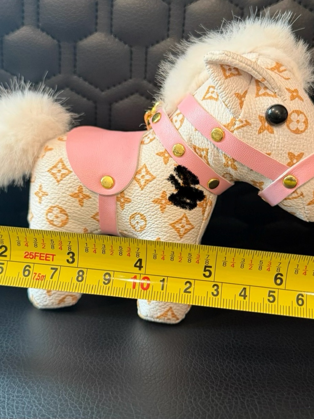 Designer-Style Pink & White Plush Keychain